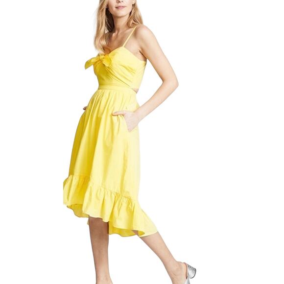 Joie Clorinda Tie Front Cut Out High Low Yellow Midi Dress Size 4 - Picture 1 of 13